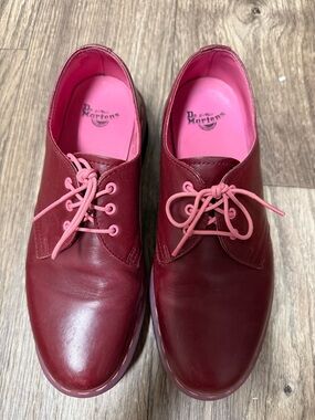 Dr. Martens Burgundy Leather Oxfords with Pink Accents